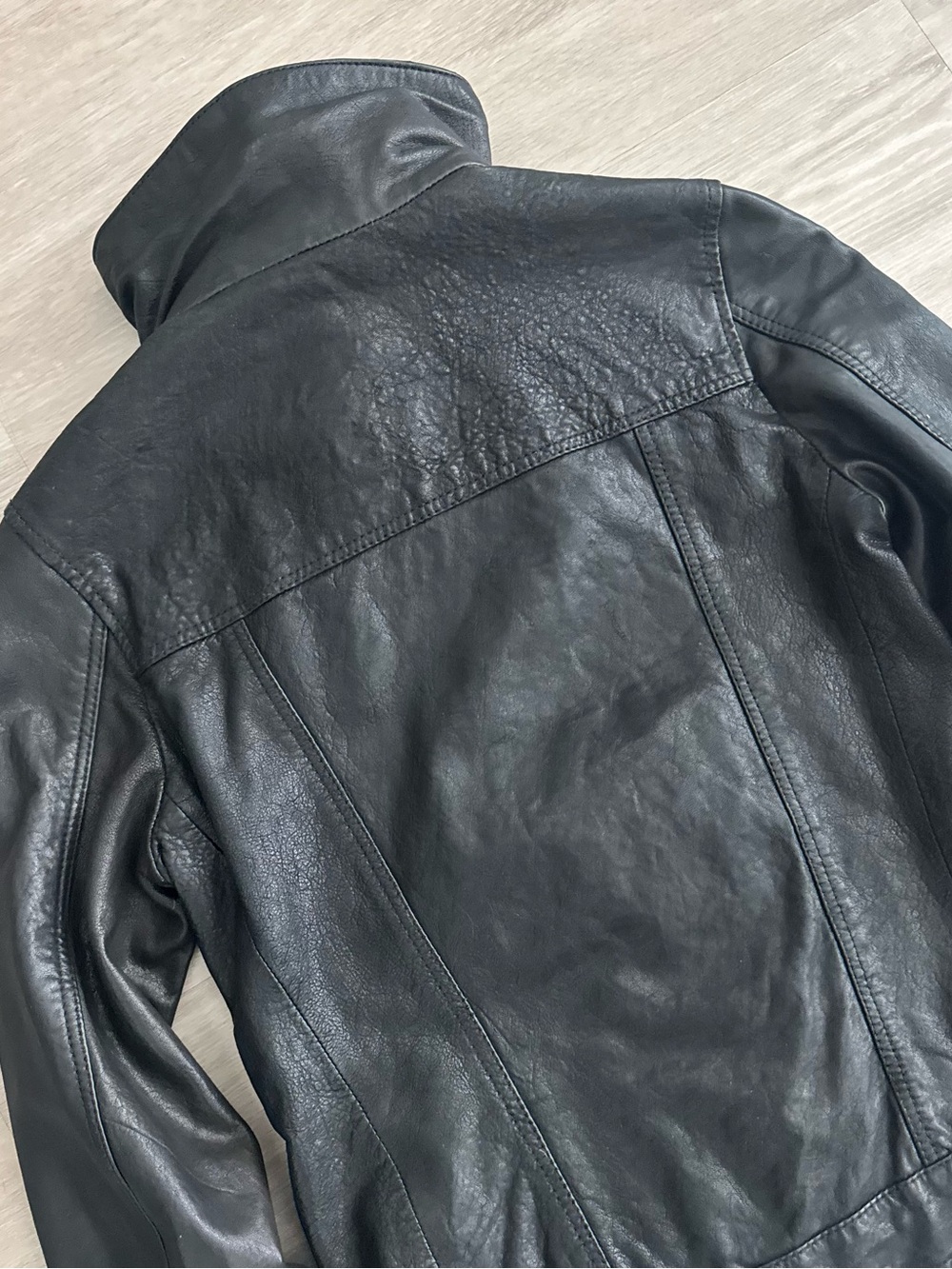 All Saints Vintage Black Leather Asymmetric Zip Jacket - Picture 10 of 16